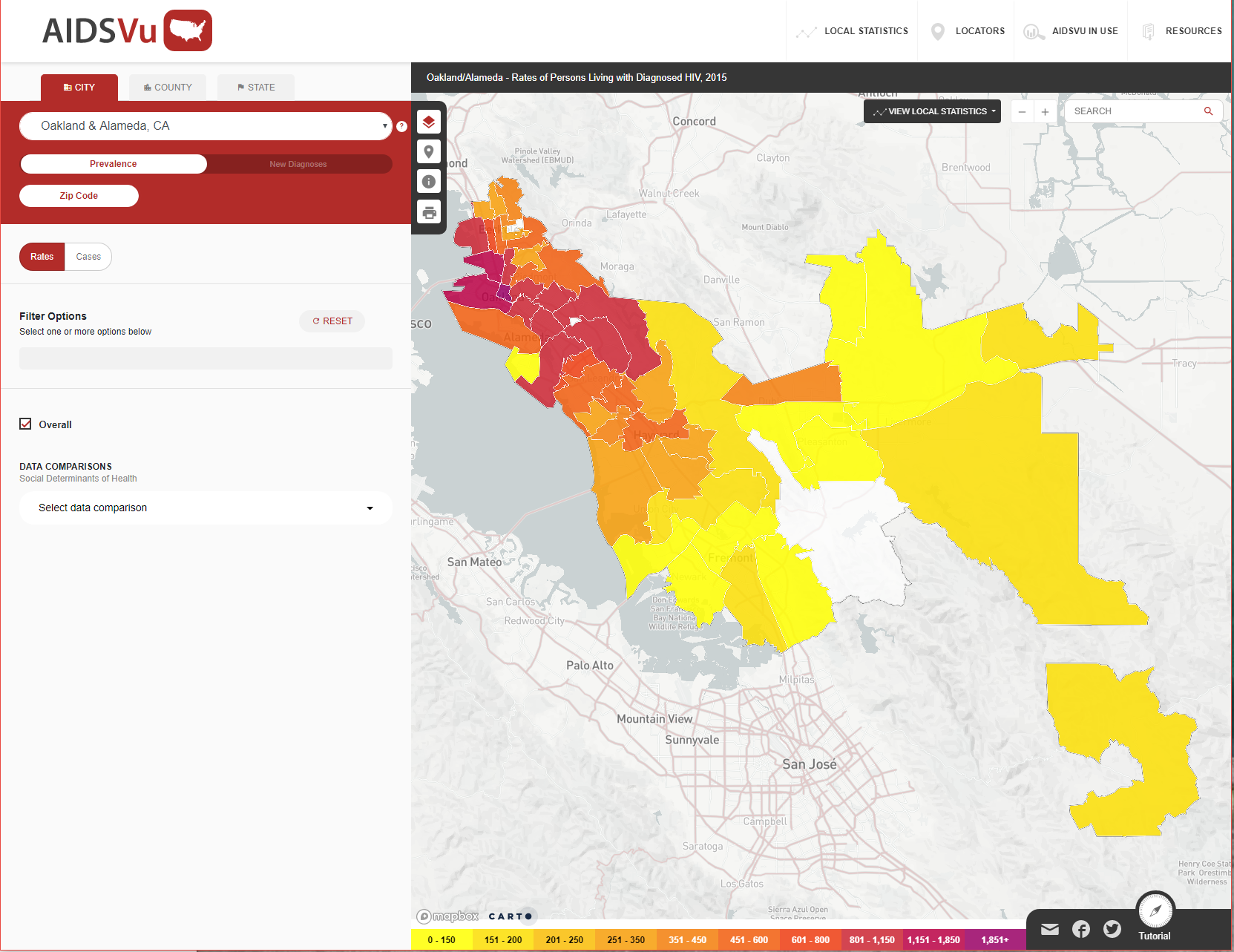 Map of HIV prevalence in Alameda County